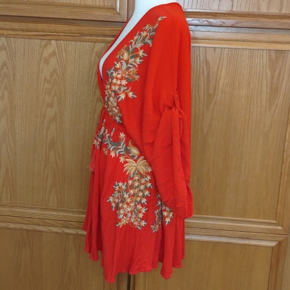 Free People Pretty Pineapple Mini Dress Embroidered Womens XS Red - Picture 4 of 11